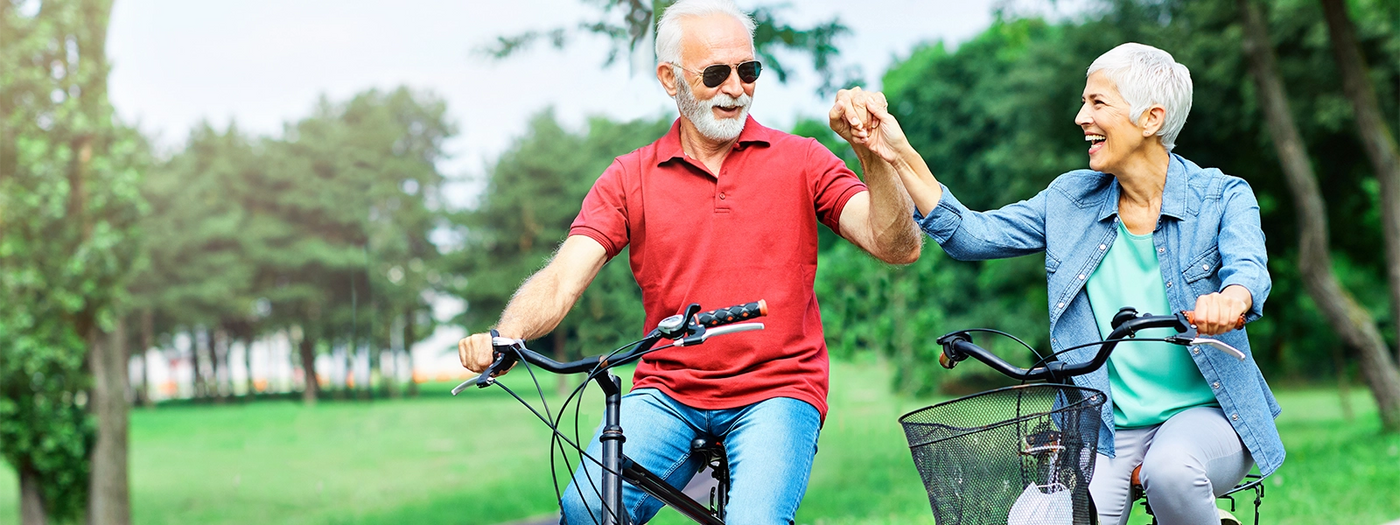 A couple riding bicycles