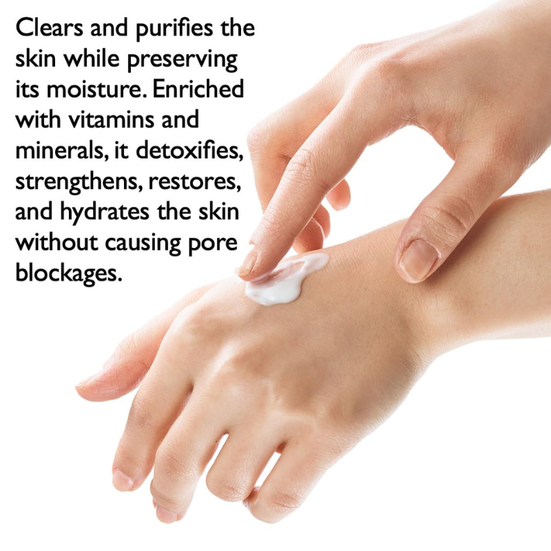 Clears and purifies the skin while preserving its moisture.