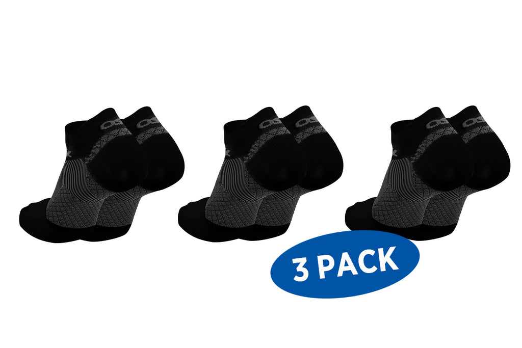 3 pair of the black no show plantar fasciitis socks shown from the back