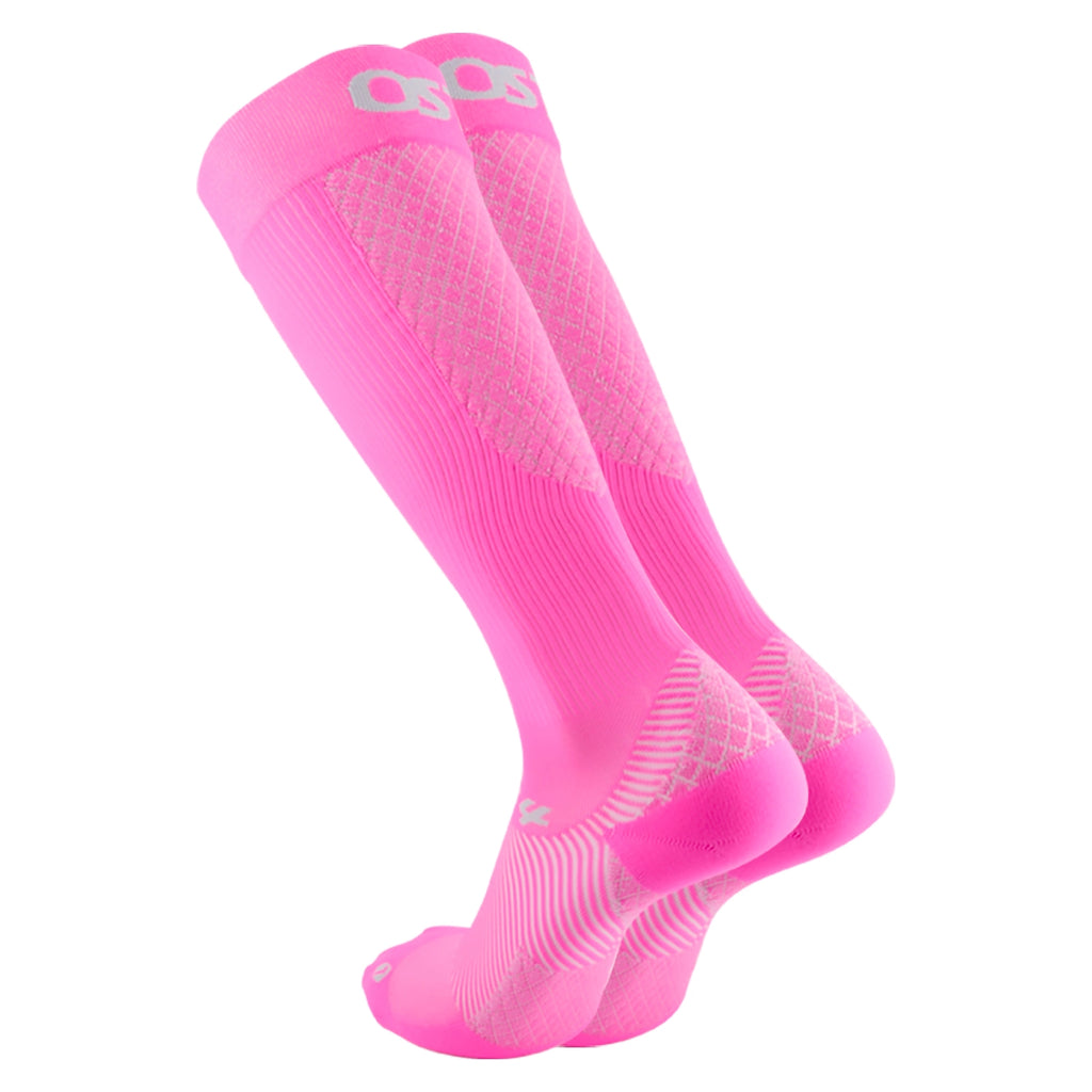 Product image of a pair of pink firm compression bracing socks