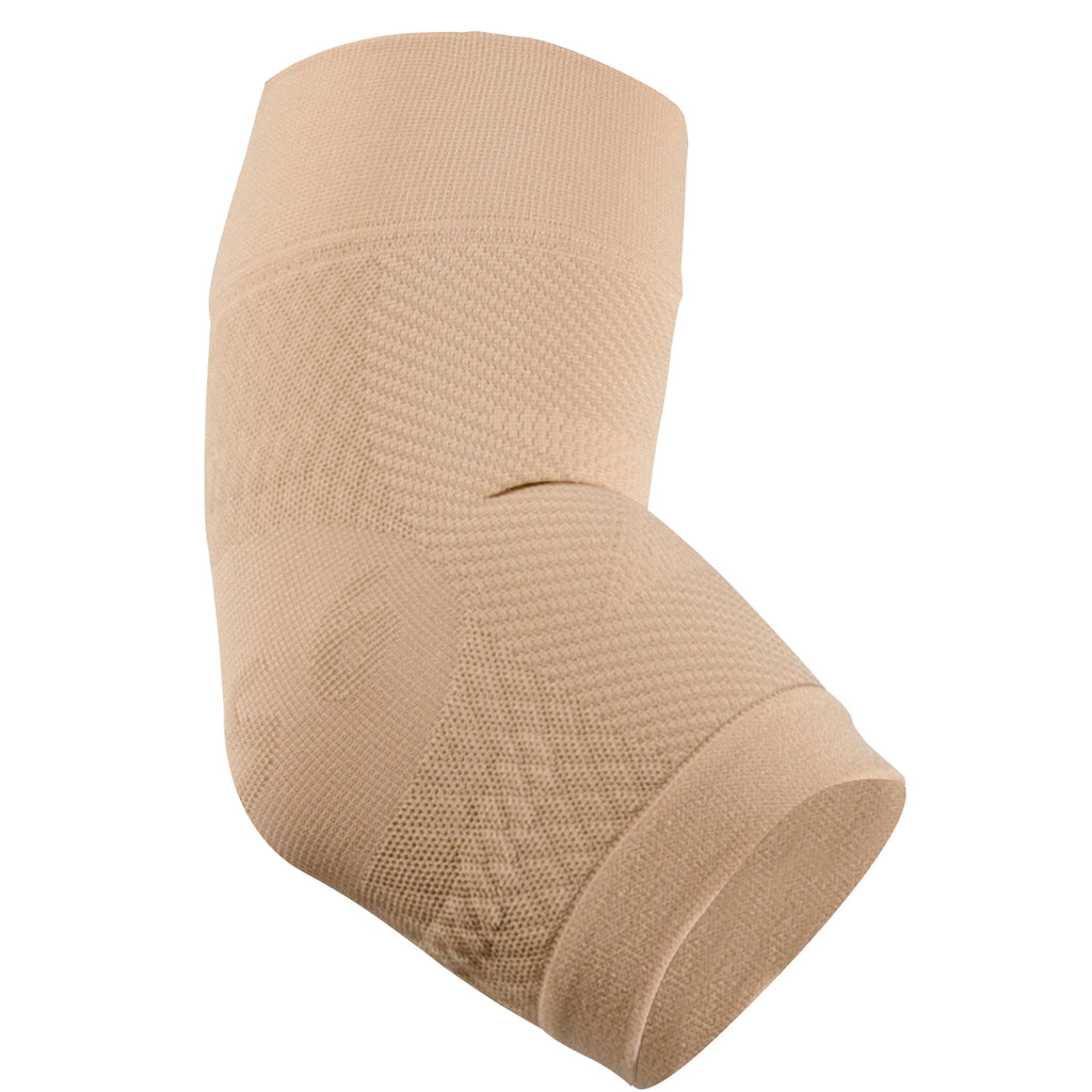 Product image of the tan compression elbow sleeve