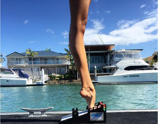 Woman using the foot gym to strengthen her feet