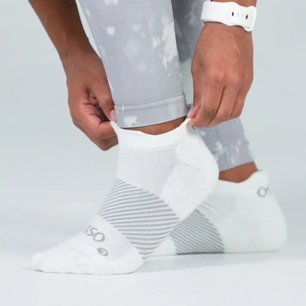 woman wearing white wicked comfort socks, no show/ankle height | OS1st 