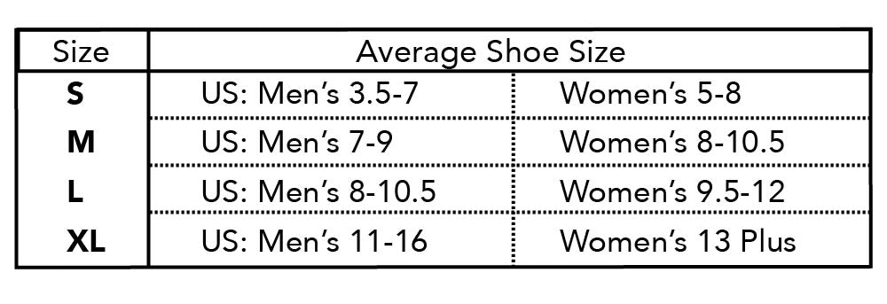 Sizing chart for the AIRfeet Classic