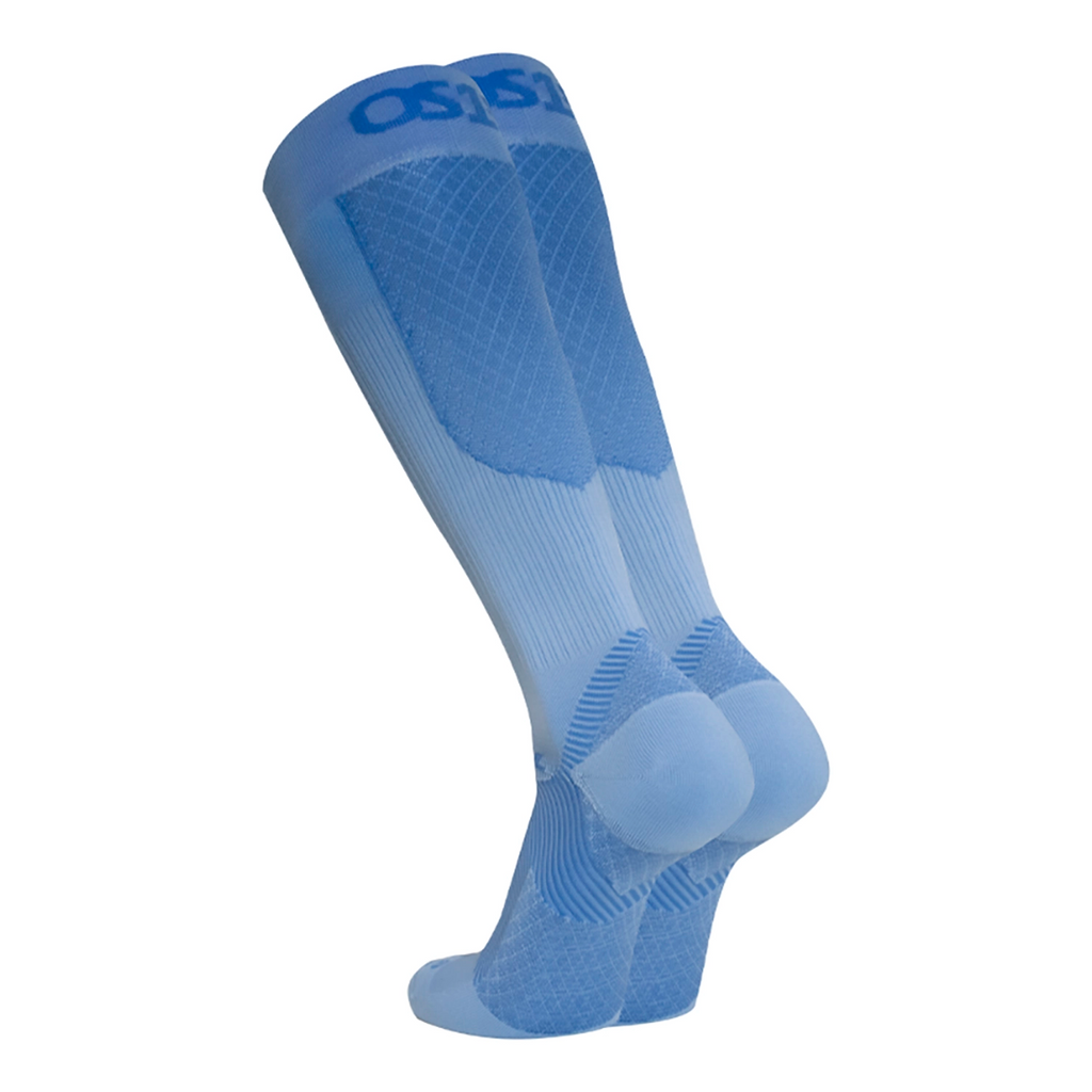 Product image of a pair of steel blue firm compression bracing socks