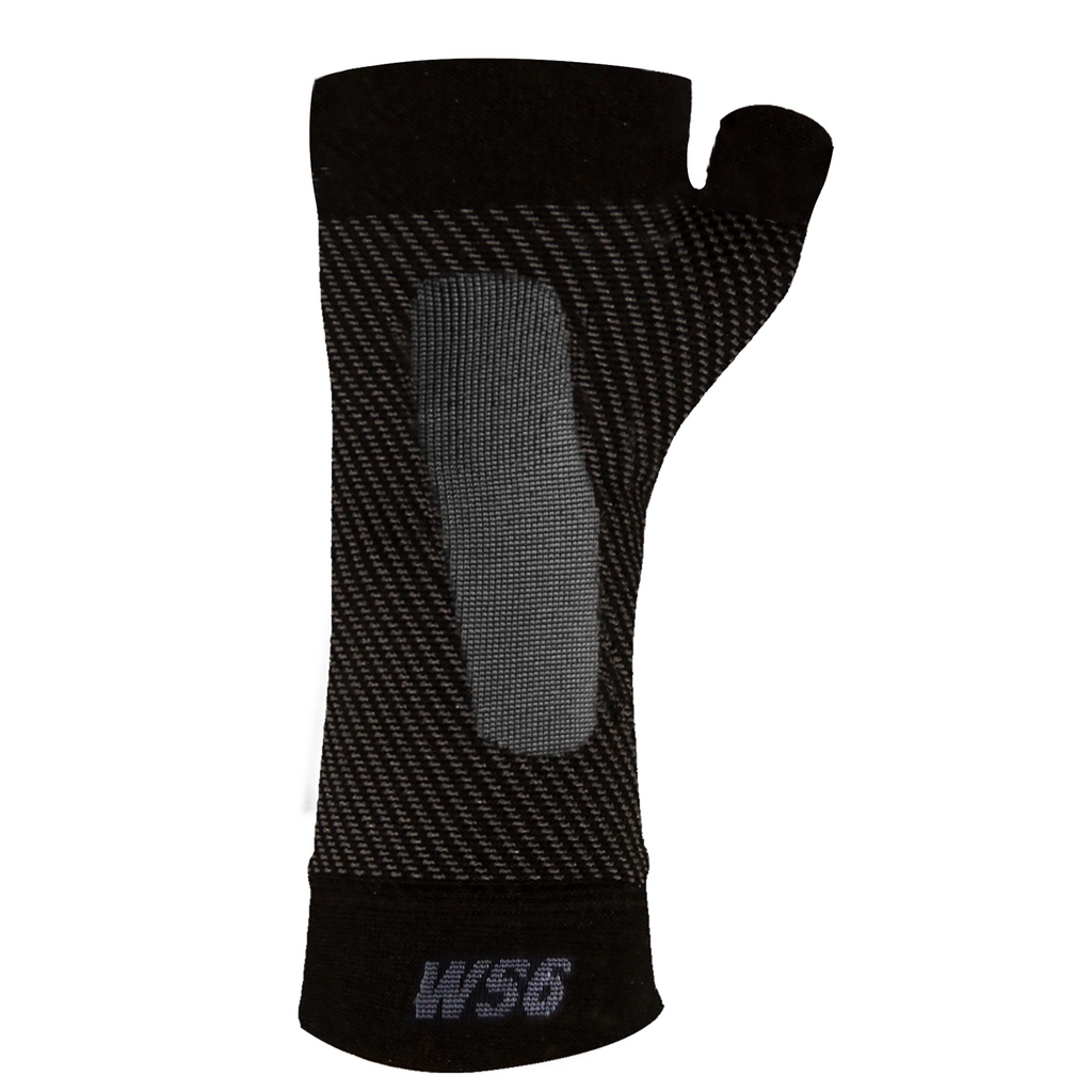 Product image of the black wrist compression sleeve