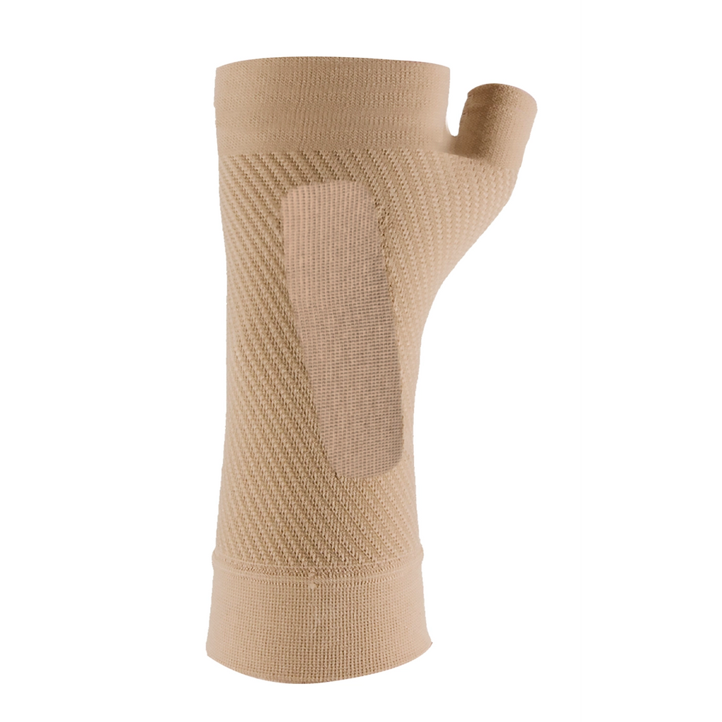 Product image of the tan wrist compression sleeve