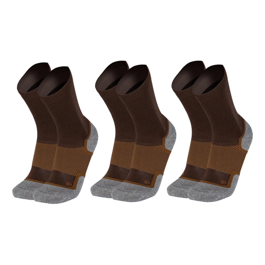 3 pairs of brown wellness care socks in crew length 