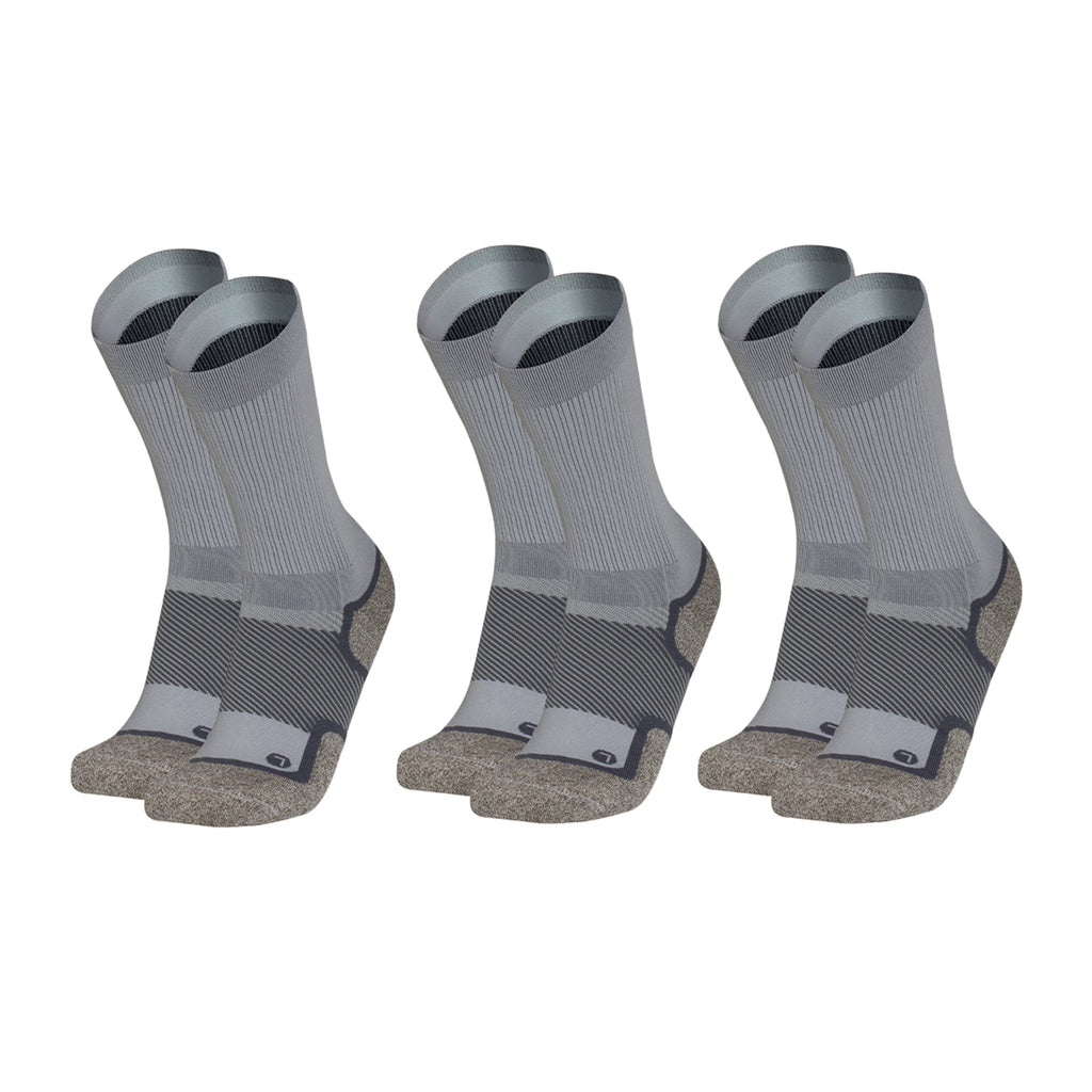 3 pairs of grey wellness care socks in crew length 