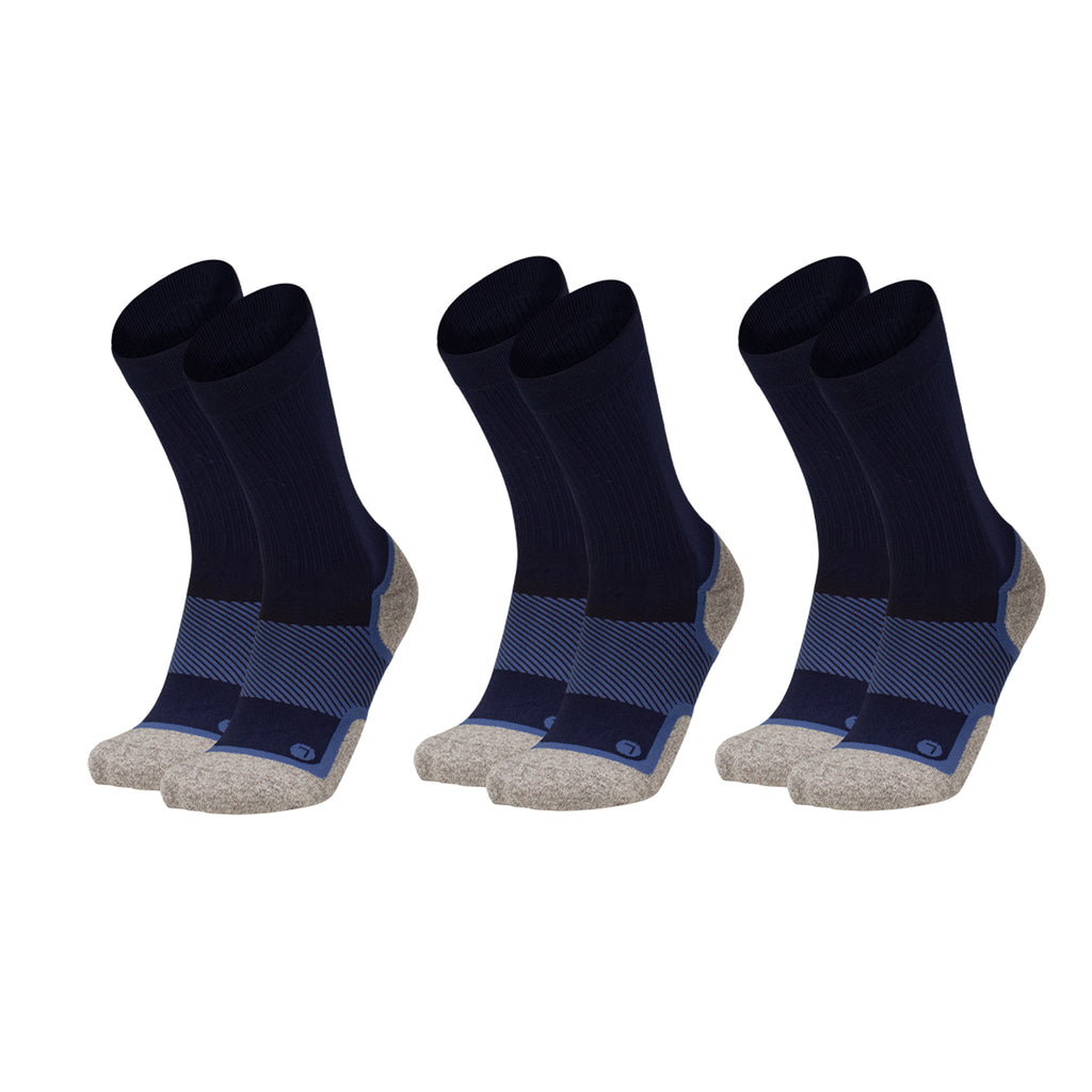 3 pairs of navy wellness care socks in crew length 